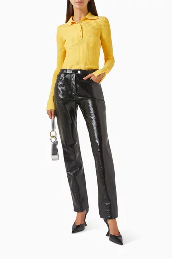 Classic Rib Polo Top in Viscose Blend