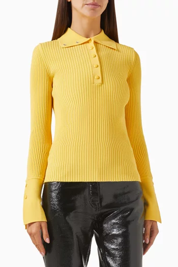 Classic Rib Polo Top in Viscose Blend