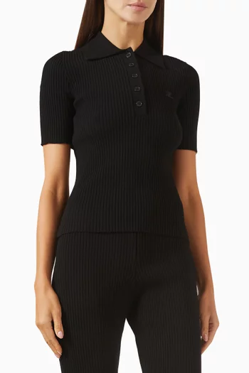 Signature Rib-knit Polo in Viscose Blend