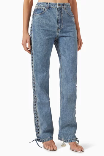 Laced Straight Leg Jeans in Denim