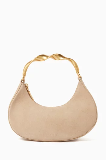 Nixi Twist-handle Crescent Bag in Suede