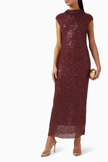 فستان زاريا متوسط الطول بفتحة رقبة مطوية