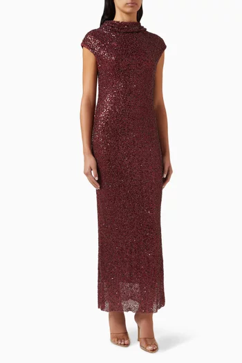 فستان زاريا متوسط الطول بفتحة رقبة مطوية