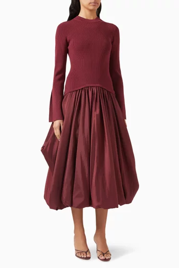 Kenlie Midi Dress in Taffeta & Knit