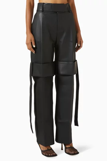 Strap Detail Cargo Pants in Leather