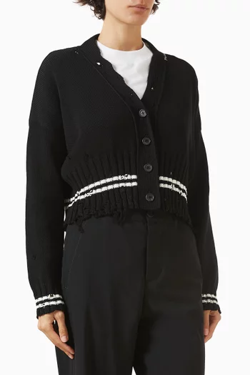 كارديغان قصير بنقشة مخططة نسيج