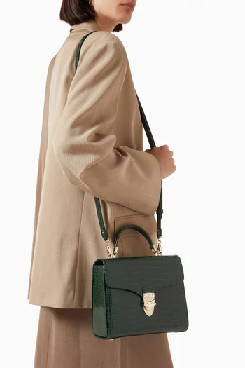 حقيبة ماي فير بيد علوية جلد لامع بنقشة جلد التمساح