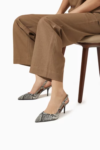 Snakeskin-effect Logo Slingback Pumps