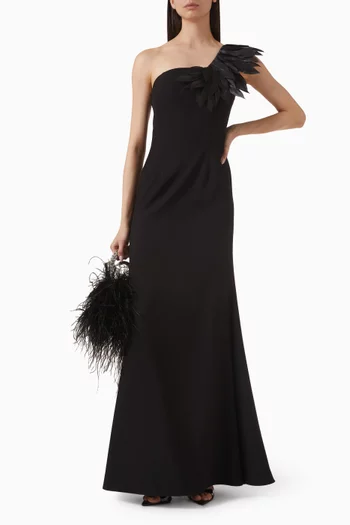 فستان بكتف مكشوف كريب وأورجانزا