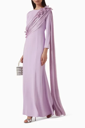 فستان مزين بدرابيه وتطريزات كريب