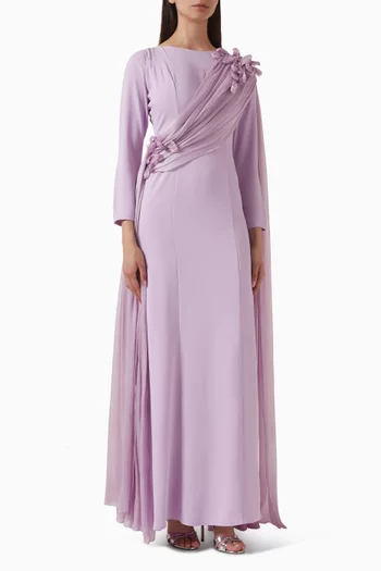 فستان مزين بدرابيه وتطريزات كريب