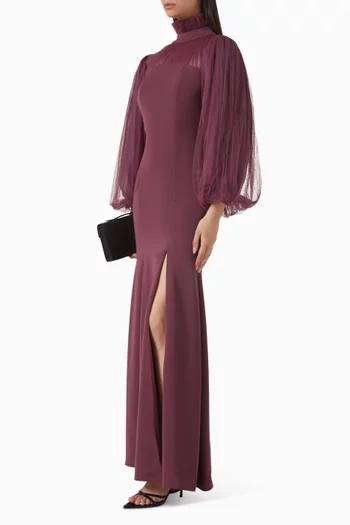 فستان مزين بكشكش كريب وتول