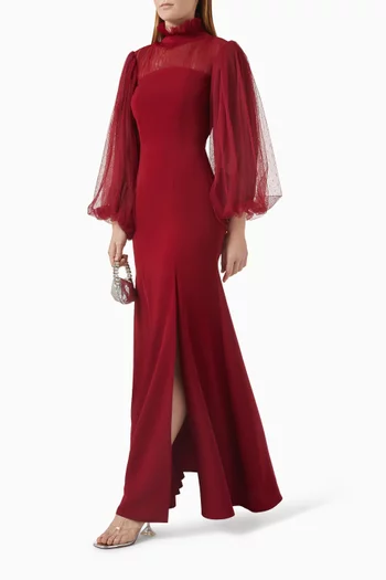 فستان مزين بكشكش كريب وتول