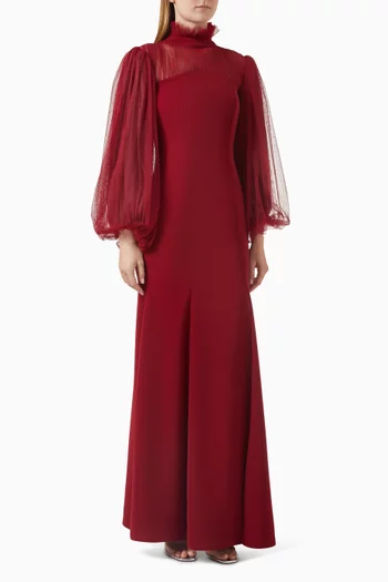 فستان مزين بكشكش كريب وتول