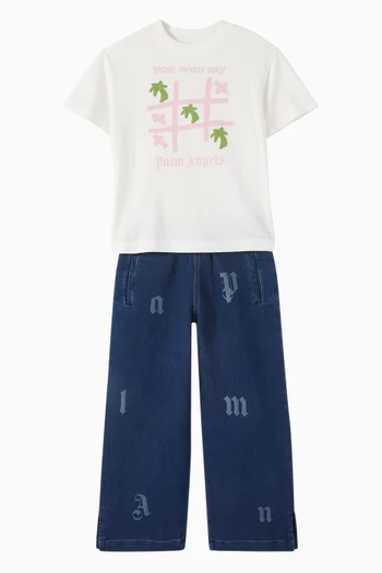 Washed Logo Letters Wide Pants in Denim