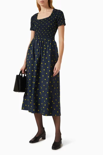 Malinda Polka-dot Midi Dress in Organic-cotton