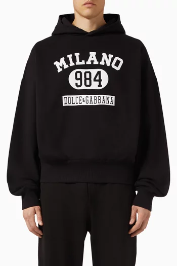 كنزة بغطاء رأس وطبعة شعار الماركة صوف قطني