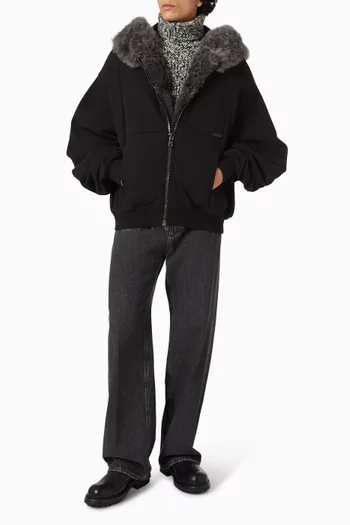 سويت شيرت بغطاء رأس وشريط فرو