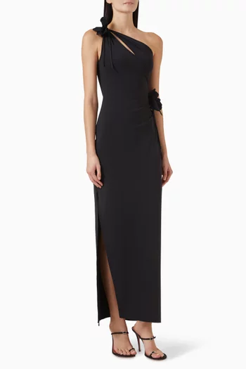 فستان سهرة بقصة غير متماثلة وزهور بارزة