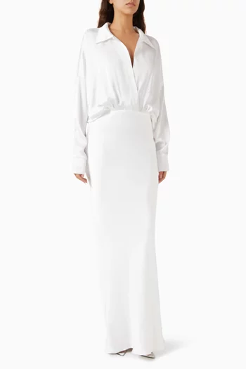 Super Overiszed BF NK Shirt Gown in Satin