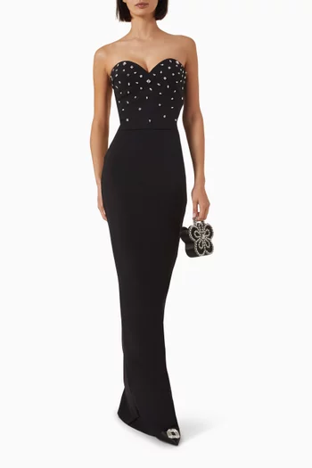 Crystal-embellished Strapless Maxi Dress in Jersey