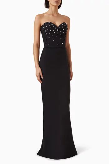 Crystal-embellished Strapless Maxi Dress in Jersey
