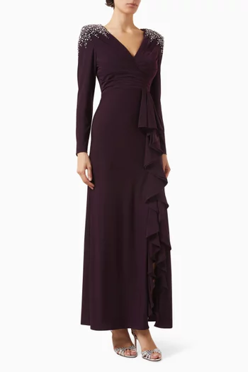 Ruffle Beaded Gown in Jersey