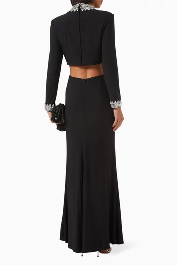 Embellished Neck Cut-out Gown in Jersey