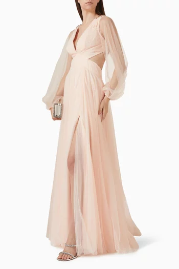 Puff-sleeve Cut-out A-line Gown in Tulle