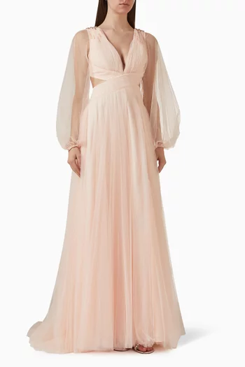 Puff-sleeve Cut-out A-line Gown in Tulle
