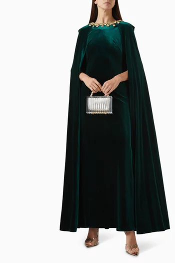 Embellished Cape Gown in Velvet