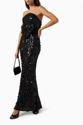 Sequin-embellished Bow Strapless Gown