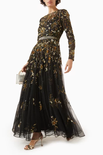 Beaded A-line Gown in Mesh