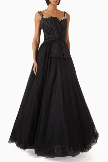 فستان سهرة بفتحة رقبة على شكل قلب تول وستان