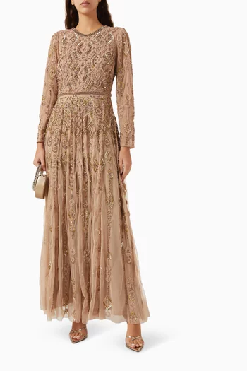Embellished Gown in Mesh