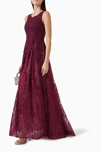 Embellished High-neck A-line Gown
