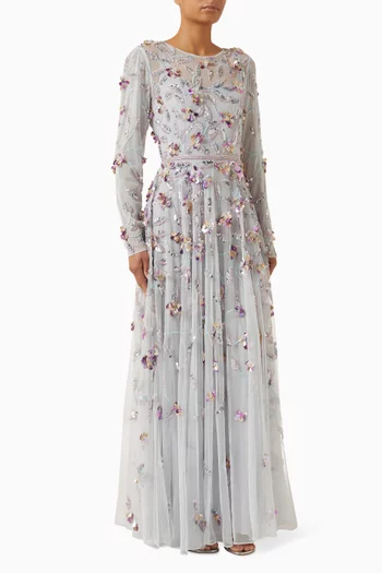 sachin and babi light blue dress Leely Women Sparkly Sequin Navy Mermaid Long Prom Dress with Slit Floral V  Neck Gala Dress main image 0