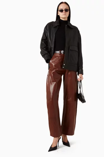 بنطال بقصة ساق أسطوانية جلد ماعز