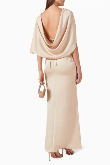 One-shoulder Cape Dress in Stretch-satin