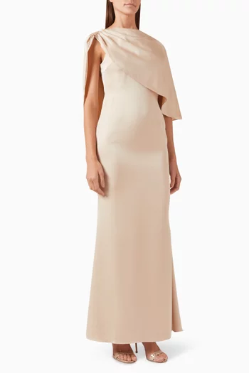 One-shoulder Cape Dress in Stretch-satin