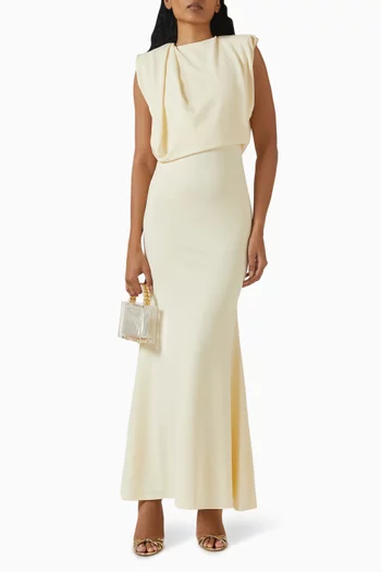 Meave High-neck Draped Maxi Dress in Crepe