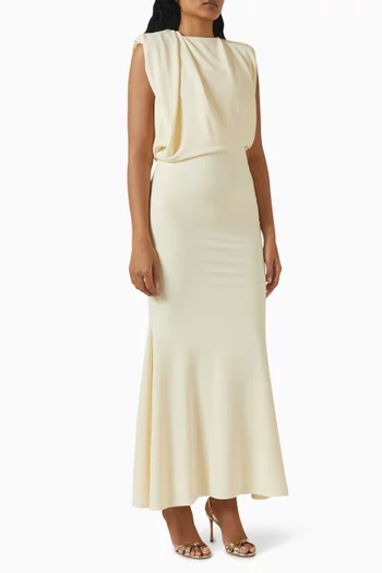 Meave High-neck Draped Maxi Dress in Crepe