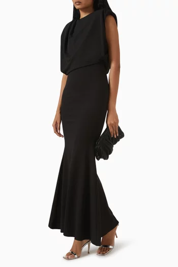 Meave High-neck Draped Maxi Dress in Crepe
