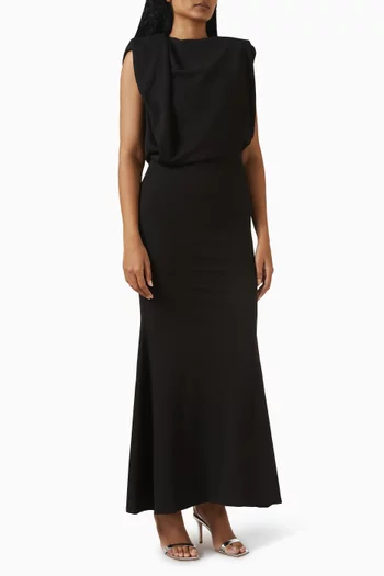 Meave High-neck Draped Maxi Dress in Crepe