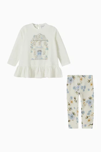 طقم بلوزة وليغنغز بنقشة زهور 