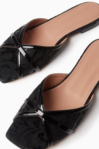 Perla Flat Sandals in Lace & Leather