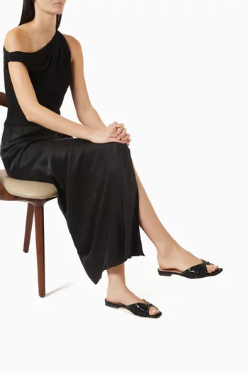 Perla Flat Sandals in Lace & Leather