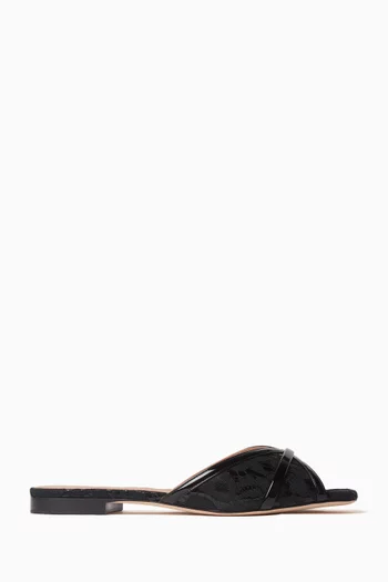 Perla Flat Sandals in Lace & Leather