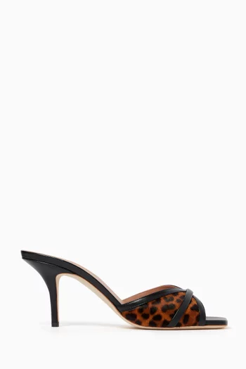 Perla 70 Mule Sandals in Leopard-print Calf Hair