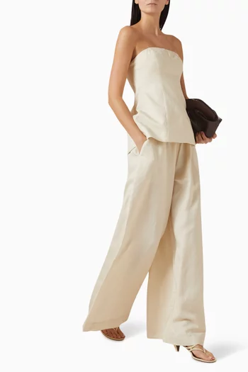 بنطال جيجي بقصة ساق واسعة مزيج كتان